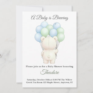 Blue Green Watercolor Teddy Bear Theme invitation