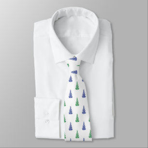 Blue & Green Watercolor Tree Pattern Neck Tie