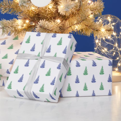Blue  Green Watercolor Tree Pattern Wrapping Paper
