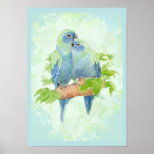 Blue & Green Watercolor Tropical Parrot Birds Poster