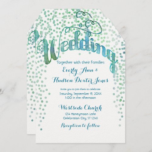 Blue Green Watercolor Typography Wedding Invitation