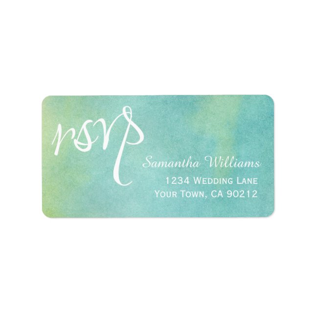 Blue Green Watercolor Wedding RSVP Labels (Front)