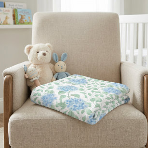 Blue Green Watercolor Wildflower Baby Blanket