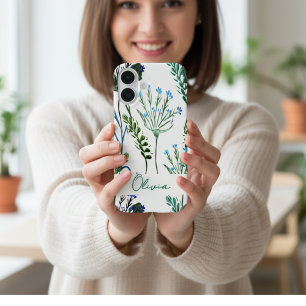 Blue Green Watercolor Wildflower iPhone 16 Case