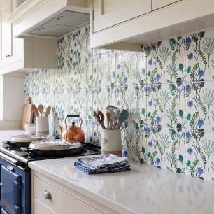 Blue Green Watercolor Wildflower Ceramic Tile