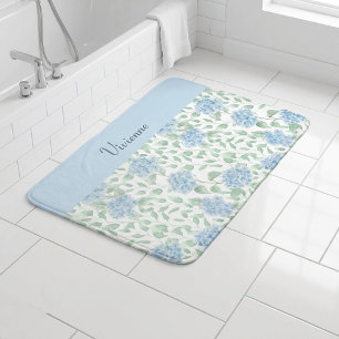 Blue Green Watercolor Wildflower Monogram Bath Mat
