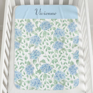 Blue Green Watercolor Wildflower Name Baby Blanket