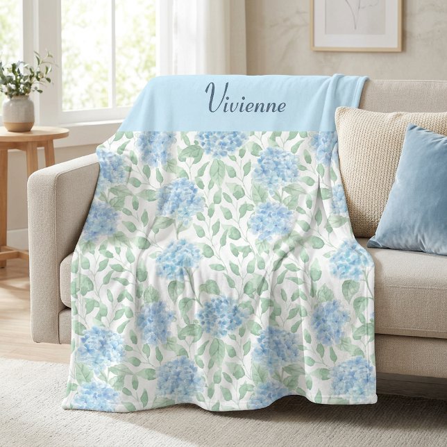 Blue Green Watercolor Wildflower Name Fleece Blanket (Blue Green Watercolor Wildflower Name Fleece Blanket)