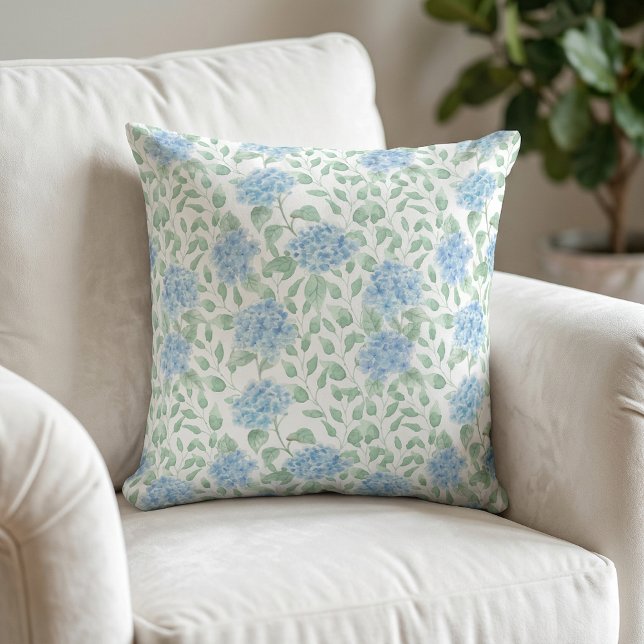 Blue Green Watercolor Wildflower Throw Pillow (Blue Green Watercolor Wildflower Throw Pillow)