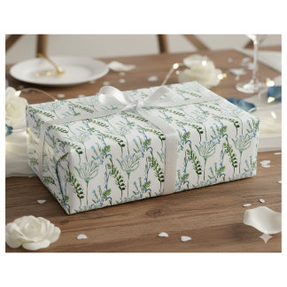 Blue Green Watercolor Wildflower  Wrapping Paper