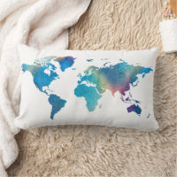 Blue Green Watercolor World Map Travel