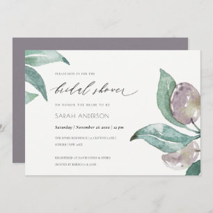 BLUE GREEN WATERCOLOUR FOLIAGE OLIVE BRIDAL SHOWER INVITATION