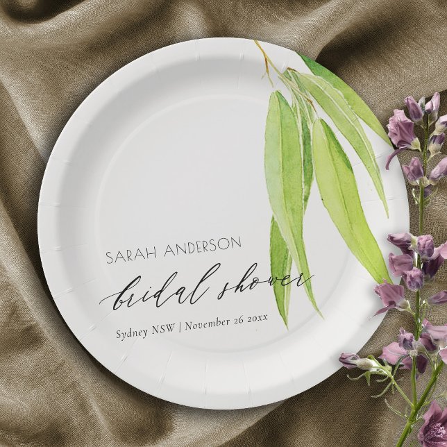 BLUE GREEN WATERCOLOUR FOLIAGE OLIVE BRIDAL SHOWER PAPER PLATES (Creator Uploaded)
