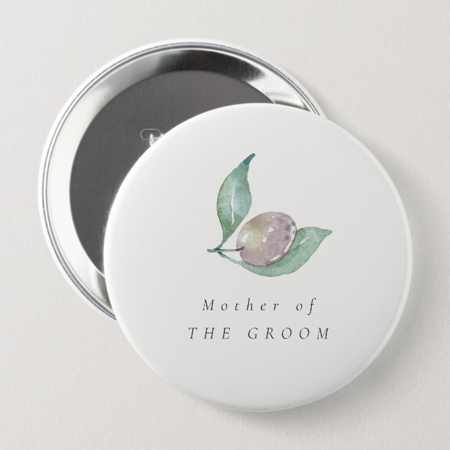BLUE GREEN WATERCOLOUR FOLIAGE OLIVE GROOM TO BE PINBACK BUTTON (Front & Back)