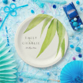 BLUE GREEN WATERCOLOUR FOLIAGE OLIVE MONOGRAM PAPER PLATES (Party)
