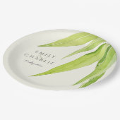 BLUE GREEN WATERCOLOUR FOLIAGE OLIVE MONOGRAM PAPER PLATES (Angled)