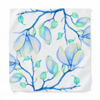 Blue Green Watercolour Magnolia Branch Botanical Bandana