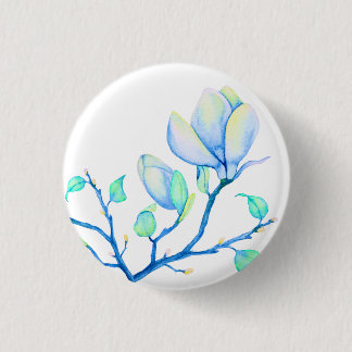 Blue Green Watercolour Magnolia Branch Botanical Button