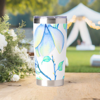 Blue Green Watercolour Magnolia Branch Botanical Insulated Tumbler