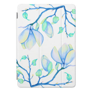 Blue Green Watercolour Magnolia Branch Botanical iPad Pro Cover