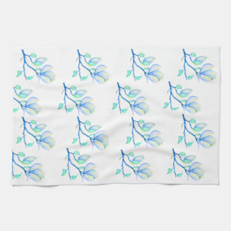 Blue Green Watercolour Magnolia Branch Botanical Kitchen Towel