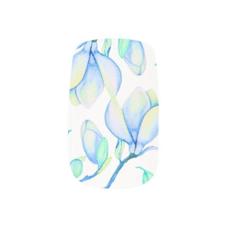 Blue Green Watercolour Magnolia Branch Botanical Minx Nail Art