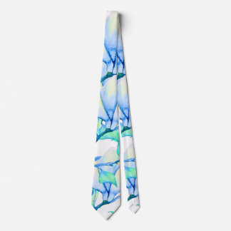 Blue Green Watercolour Magnolia Branch Botanical Neck Tie
