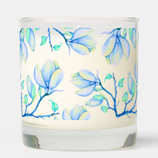 Blue Green Watercolour Magnolia Branch Botanical Scented Candle