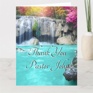 Blue Green Waterfall Sunrise Pastor Appreciation Thank You Card