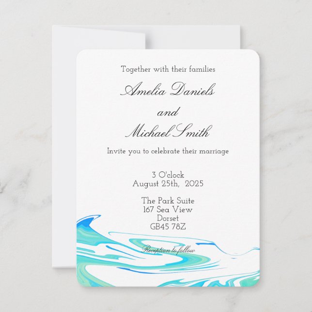 Blue & Green Wave  Wedding Invitation (Front)
