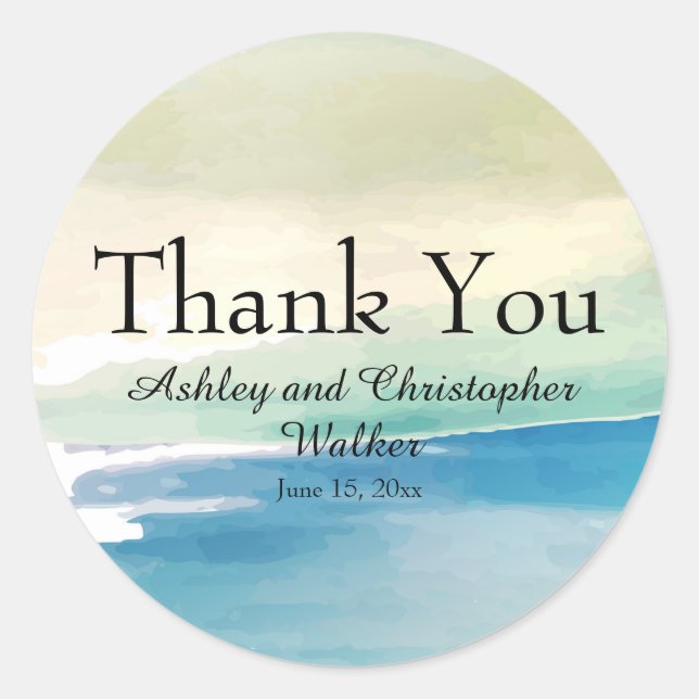 Blue Green  Wedding / Shower Thank You Sticker (Front)