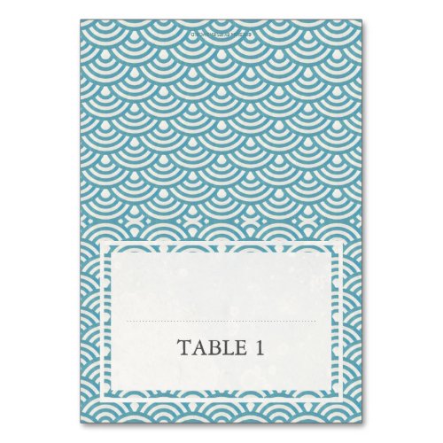 Blue Green Wedding Wave Pattern Place Name Card
