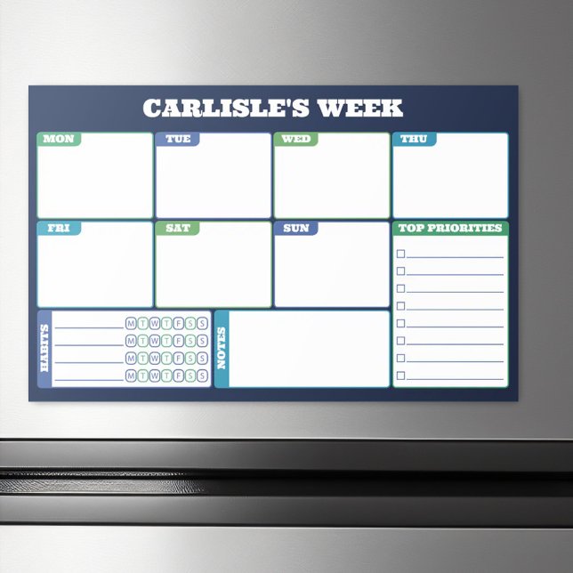 Blue Green Weekly Planner Habits & To Do's Magnetic Dry Erase Sheet (Creator Uploaded)