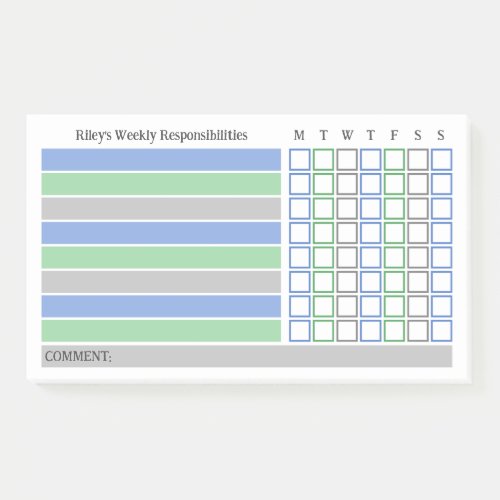 Blue Green Weekly Responsibilities Chore Chart Post_it Notes