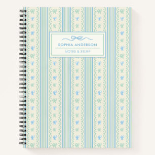 Blue & Green Whimsical Hand Drawn Bows Custom Notebook