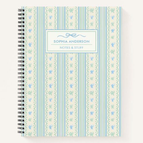 Blue &amp; Green Whimsical Hand Drawn Bows Custom  Notebook