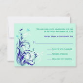 Blue, Green, White, Aqua Floral Reply Card (Back)