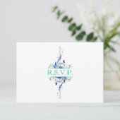 Blue, Green, White, Aqua Floral Reply Card (Standing Front)