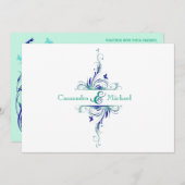 Blue Green White Aqua Floral Wedding Invitation 2 (Front/Back)