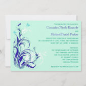 Blue Green White Aqua Floral Wedding Invitation 2 (Back)