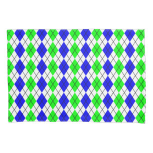 Blue Green White Argyle Diamond Design  Pillow Case