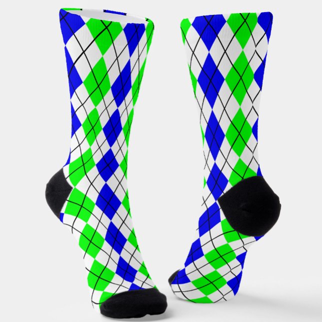 Blue Green White Argyle Diamond Design  Socks (Creator Uploaded)