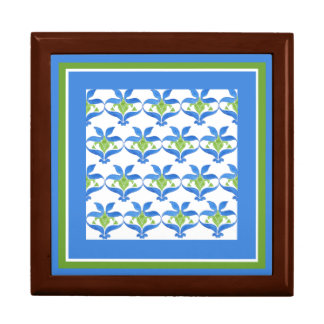 Blue, Green, White Art Nouveau Pattern Jewelry Box