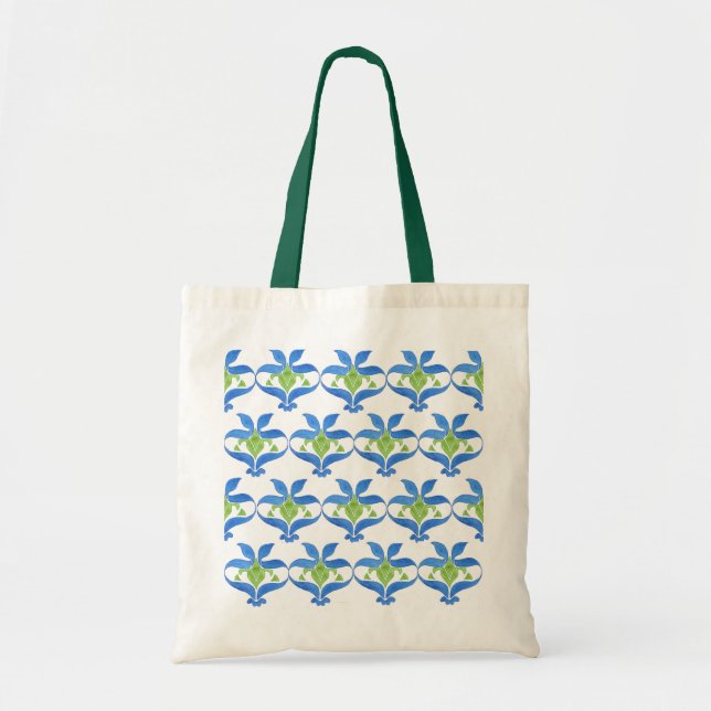 Blue Green White  Art Nouveau Pattern Tote Bag (Front)