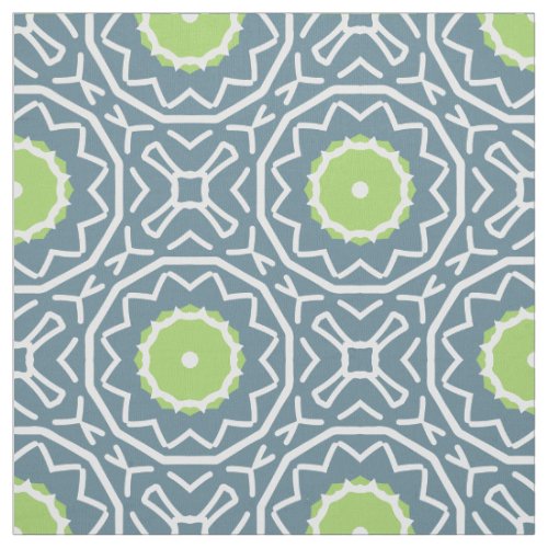 Blue Green White Bohemian Mosaic Geometric Pattern Fabric