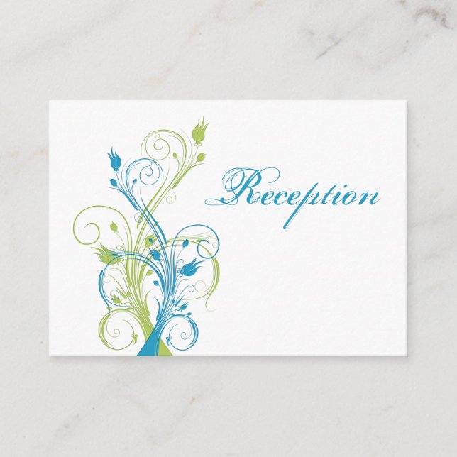 Blue Green White Floral Reception Enclosure Card (Front)