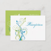 Blue Green White Floral Reception Enclosure Card (Front/Back)