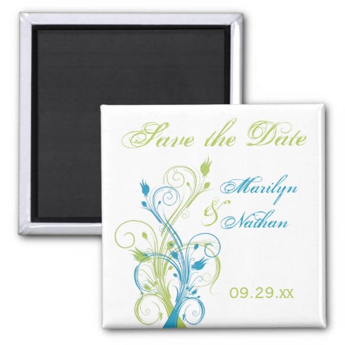 Blue Green White Floral Save the Date Magnet