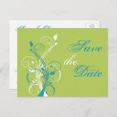 Blue Green White Floral Save the Date Post Card (Front/Back)