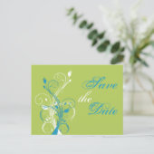 Blue Green White Floral Save the Date Post Card (Standing Front)